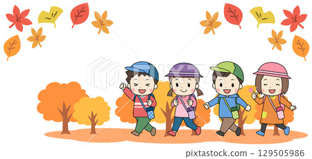 Illustration of kids going on an autumn field trip 129505986