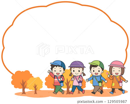 一個簡單的框架插圖，描繪了孩子們去秋季實地考察 129505987