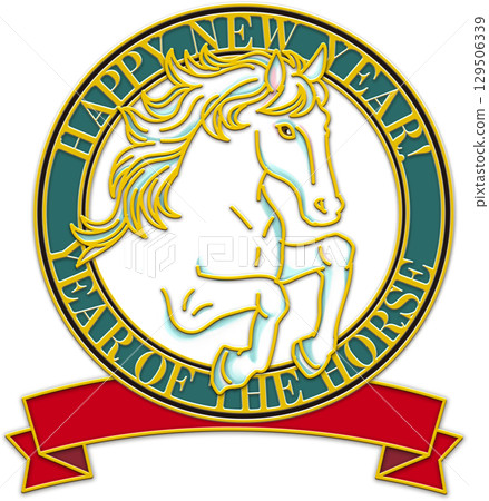 馬年插畫_綠色圓圈_紅色絲帶_白馬_酷馬插畫 馬年插畫_綠色圓圈_紅色絲帶_白馬_酷馬插畫 129506339