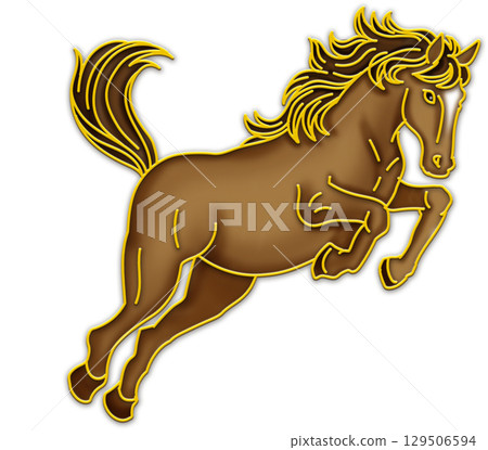 馬插圖_馬年_馬年_馬年新年賀卡_跳躍的棕色馬的插圖_面向右 129506594