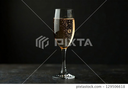Glass of champagne on dark background. Drink photo bar restaurant. AI Generative 129506618