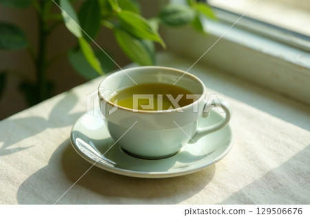 Glass mug tea on light background, drink for restaurant menu. AI Generative 129506676