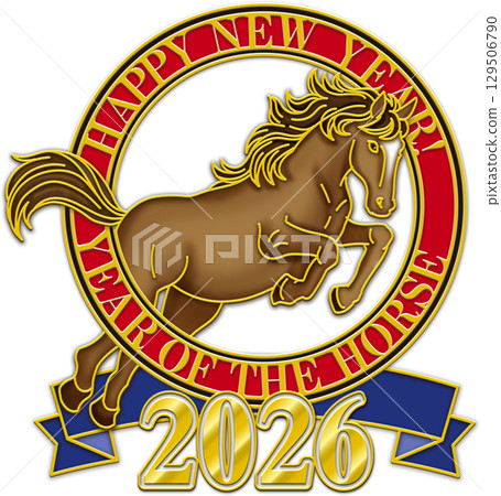 馬插圖_馬年_馬年_新年賀卡_馬年插圖_棕馬_2026 129506790
