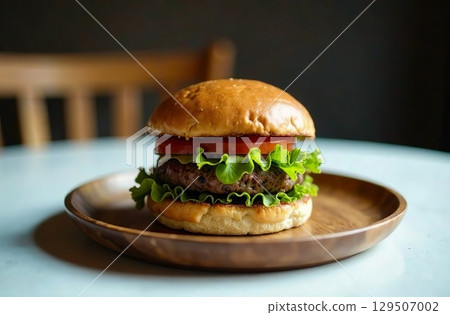 Juicy burger patty on isolated background Food for Restaurant Menu AI Generative 129507002