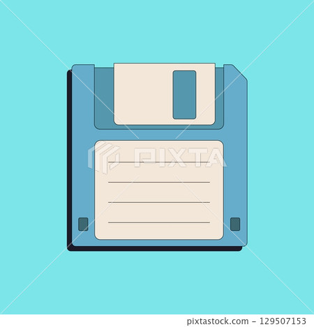 Retro floppy disk icons in flat style isolated on blue background. Nostalgia for 1990s 129507153