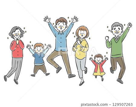 Happy family three generations whole body vector Happy family three generations whole body vector 129507263