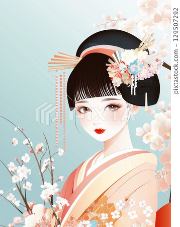 手捧鮮花的可愛舞妓 129507292