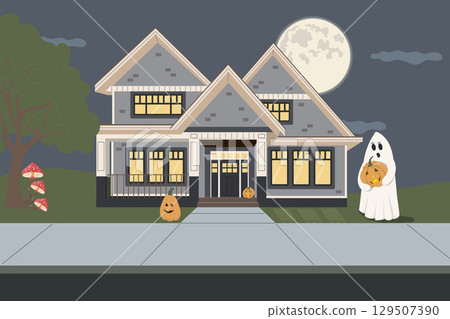 Horizontal vector illustration for Halloween. Horizontal vector illustration for Halloween. 129507390