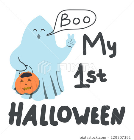 My first Halloween. The ghost makes a gesture Peace.  129507391