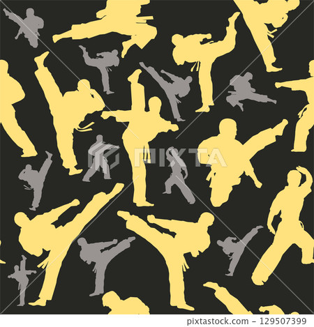 Cool Seamless Texture Pattern MMA, karate for print on t-shirts, rashguard. Vector, EPS. 129507399