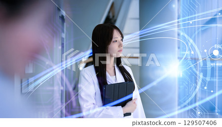 Portrait of a person wearing a white coat 129507406