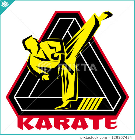 Karate high kick emblem martial art symbol design. Karate high kick emblem martial art symbol design. 129507454