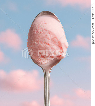 Details of spoon with  icecream isolated 129507713