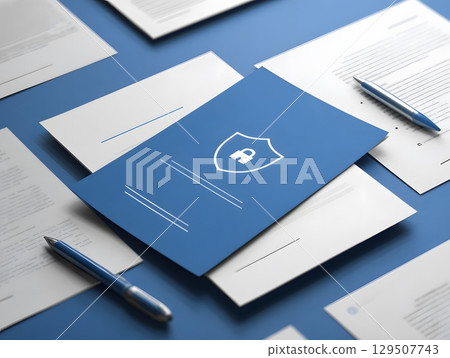 insurance document with safety icons arranged in minimal layout insurance document with safety icons arranged in minimal layout 129507743