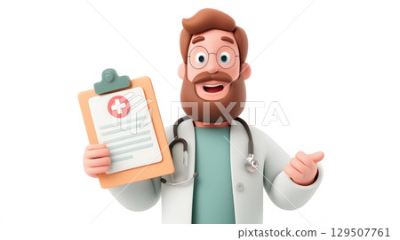 animated 3D character with health insurance plan brochure 129507761