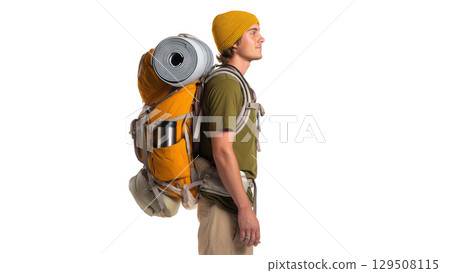Ready for hiking with gear, created with AI, PNG 129508115