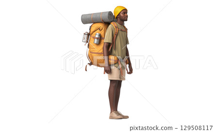Ready hiker with outdoor gear, created with AI, PNG 129508117
