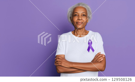 Support for Alzheimer's with a purple ribbon, created with AI 129508126