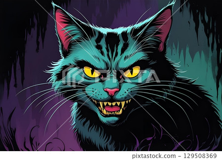 令人毛骨悚然的貓插圖 129508369