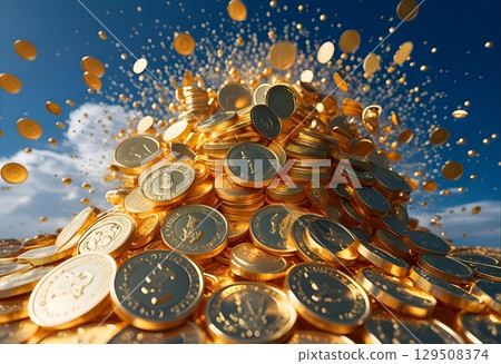 一座金幣山衝向藍天 129508374