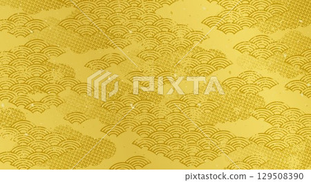 Japanese-style background illustration with sea, gold, and waves 129508390