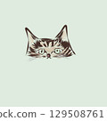 Color illustration of a brown and beige striped cat 129508761