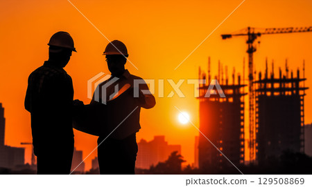 Teamwork at a modern city construction site 129508869