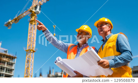 Teamwork at a modern city construction site 129508870