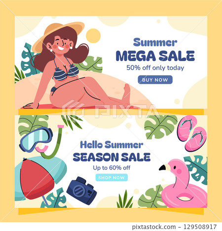 Flat Summer Sales horizontal banner Set Flat Summer Sales horizontal banner Set 129508917