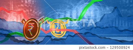 oil stock prices rise in inr. energy crisis in india. bullish commodity market concept. 3d illustration of expensive fossil fuel oil stock prices rise in inr. energy crisis in india. bullish commodity market concept. 3d illustration of expensive fossil fuel 129508924