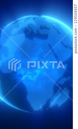 Digital Earth composed of glowing blue dots forming continents and oceans against a dark background 129508937