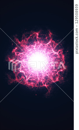 Bright explosion of electric energy in a circular pattern, resembling a cosmic burst or plasma field 129508939