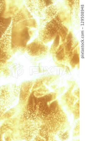 Bright golden particles creating a fiery texture with intense radiance and fluid flame-like movement 129508948