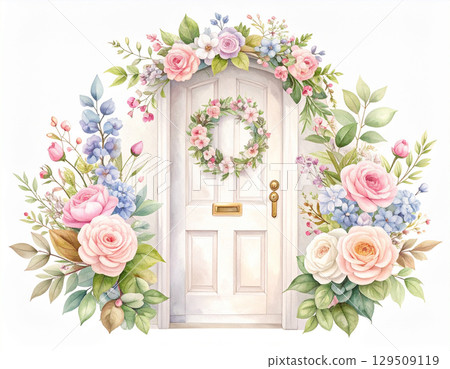 Roses and antique door 129509119