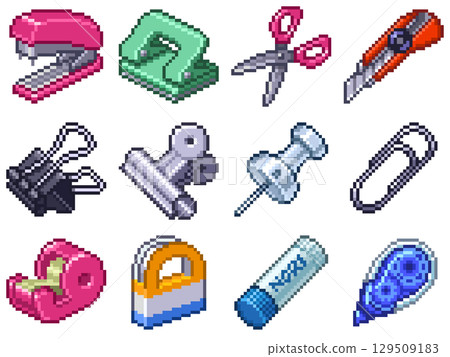 Office Stationery Pixel Pictograms Vol. 2 (12 items including scissors, cutters, and clips) Office Stationery Pixel Pictograms Vol. 2 (12 items including scissors, cutters, and clips) 129509183