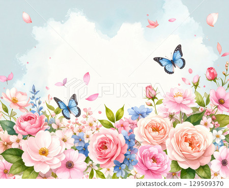 帶有玫瑰水彩插圖的背景 129509370