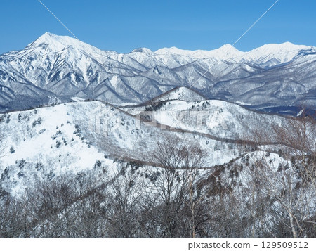 冬季從飯綱山眺望的高妻山、火內山和燒岳 冬季從飯綱山眺望的高妻山、火內山和燒岳 129509512