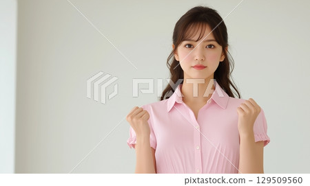 A motivated young woman posing with her fist in the air A motivated young woman posing with her fist in the air 129509560