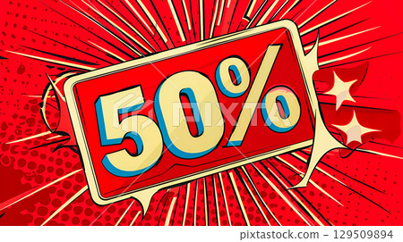 Text 50% OFF on red background 129509894