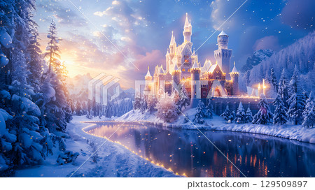 Enchanted castle on winter 129509897