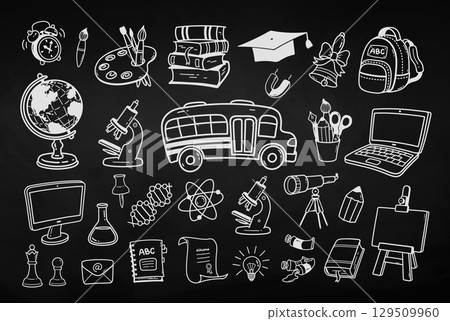 Big set of school doodle icons Big set of school doodle icons 129509960