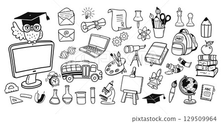 Big vector set of school line art doodles 129509964