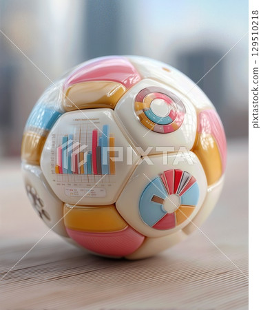Colorful transparent soccer ball with unique design and graphs displayed, perfect for sports enthusiasts and collectors 129510218