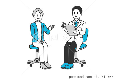 一位男醫生和一位高級女病人正在進行採訪[人物向量插圖素材] 129510367