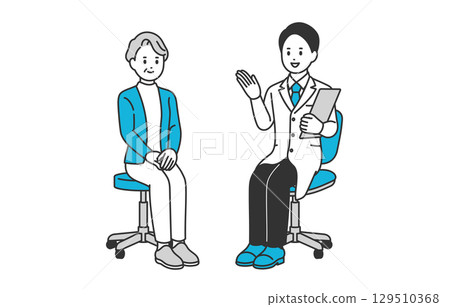 Diagnosis and explanation male doctor and senior female patient [People vector illustration material] 129510368