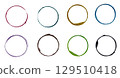 Set of colorful stains from cups forming uneven circles, frames isolated on white background, perfect for creative design or highlighting. Round Print, Glass Stamp, Watercolor Rings Collection. 129510418
