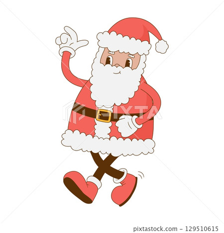 Retro cartoon Santa Claus character vector illustration. Vintage mascot. Christmas, Happy New year card, poster, banner Retro cartoon Santa Claus character vector illustration. Vintage mascot. Christmas, Happy New year card, poster, banner 129510615