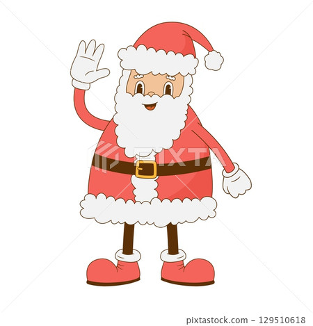 Cheerful Santa Claus character vector illustration. Retro cartoon mascot. Christmas, New year decoration. Cheerful Santa Claus character vector illustration. Retro cartoon mascot. Christmas, New year decoration. 129510618