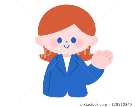 A hand-drawn woman in a suit giving a friendly tour A hand-drawn woman in a suit giving a friendly tour 129510840