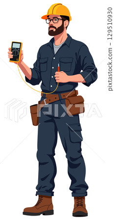 Electrician Man Holding Multimeter Meter Tool 129510930